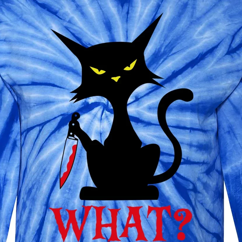 Cat What Murderous Black Cat With Knife Halloween Costume Gift Tie-Dye Long Sleeve Shirt