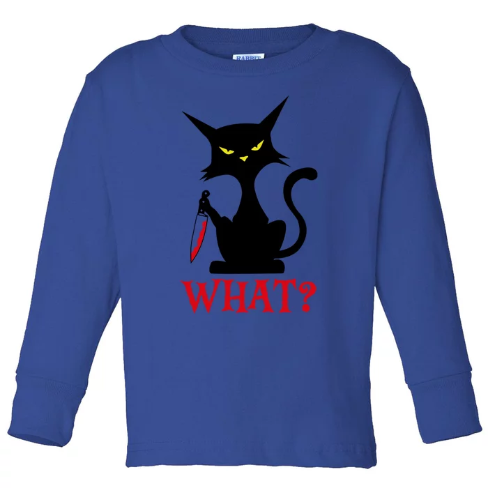 Cat What Murderous Black Cat With Knife Halloween Costume Gift Toddler Long Sleeve Shirt