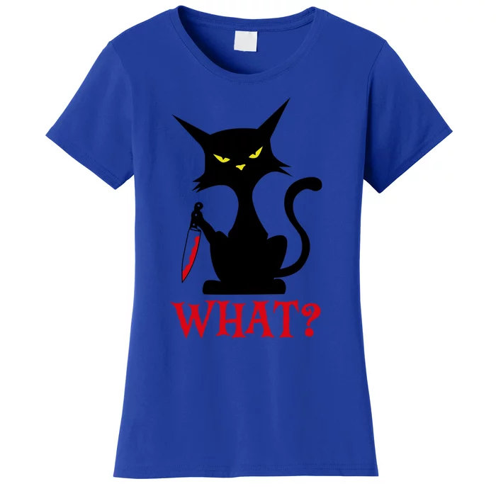 Cat What Murderous Black Cat With Knife Halloween Costume Gift Women's T-Shirt