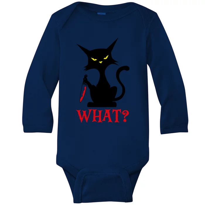 Cat What Murderous Black Cat With Knife Halloween Costume Gift Baby Long Sleeve Bodysuit