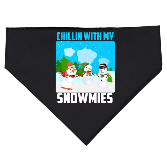 Chillin With My Snowmies Winter Christmas Scene Gift USA-Made Doggie Bandana