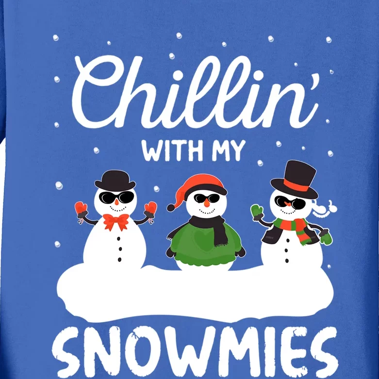 Chillin With My Snowmies Outfit Gift Cool Christmas Snow Cute Gift Kids Long Sleeve Shirt