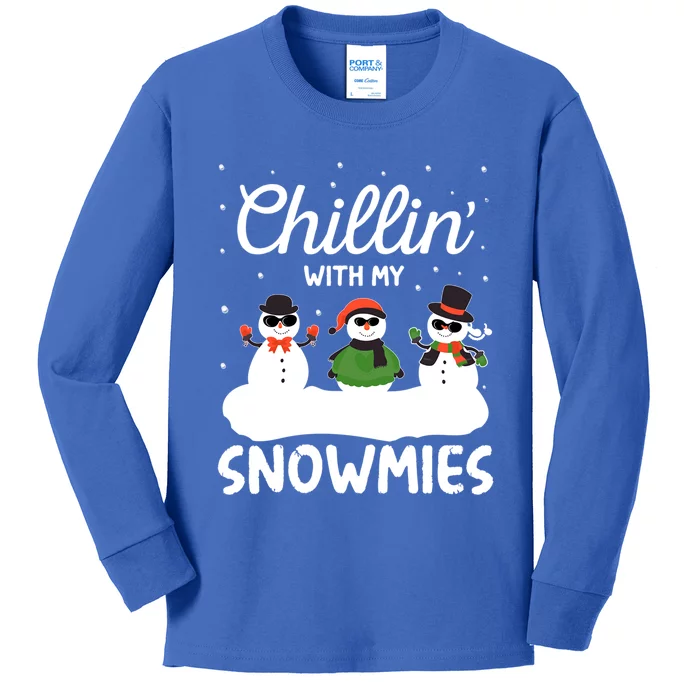 Chillin With My Snowmies Outfit Gift Cool Christmas Snow Cute Gift Kids Long Sleeve Shirt