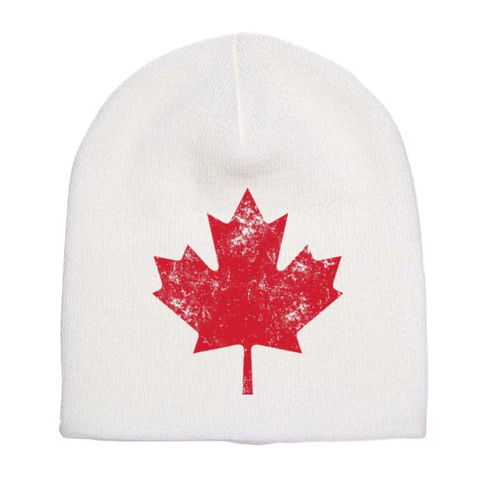 Canada Women Men Distressed Red Maple Leaf Canada Day Short Acrylic Beanie