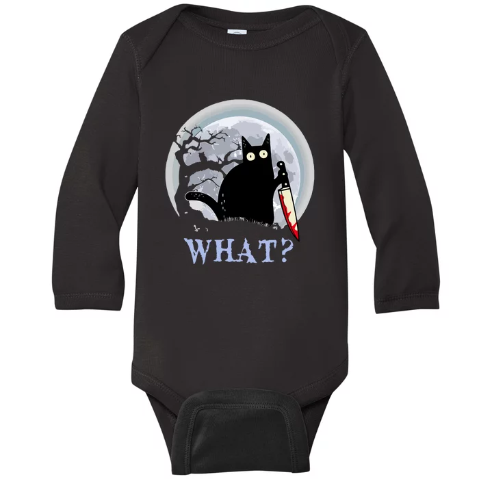 Cat What Murderous Halloween Black Cat With Knife Costume Gift Baby Long Sleeve Bodysuit