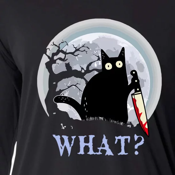 Cat What Murderous Halloween Black Cat With Knife Costume Gift Cooling Performance Long Sleeve Crew