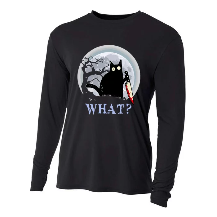 Cat What Murderous Halloween Black Cat With Knife Costume Gift Cooling Performance Long Sleeve Crew