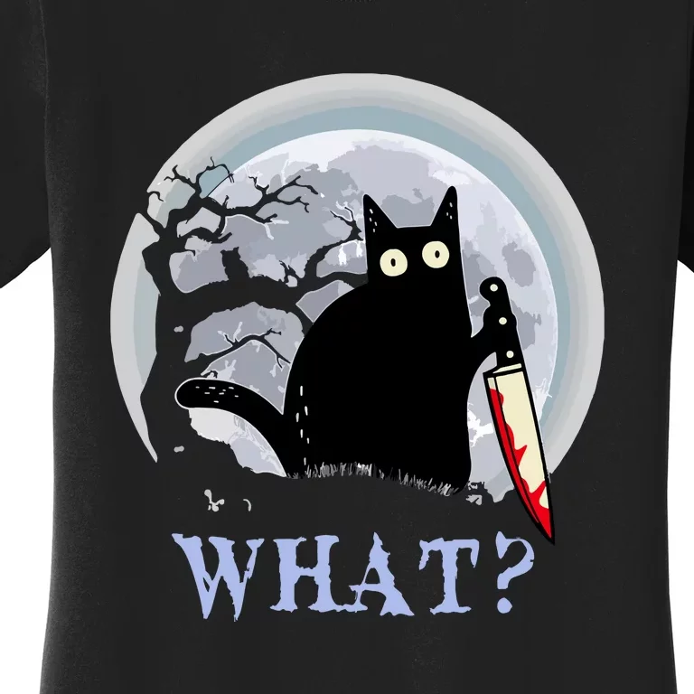 Cat What Murderous Halloween Black Cat With Knife Costume Gift Women's T-Shirt