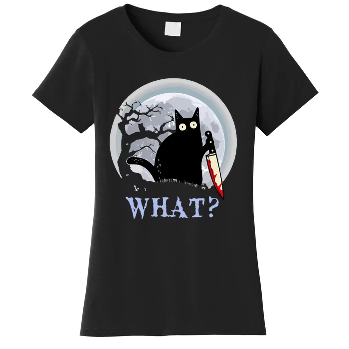 Cat What Murderous Halloween Black Cat With Knife Costume Gift Women's T-Shirt