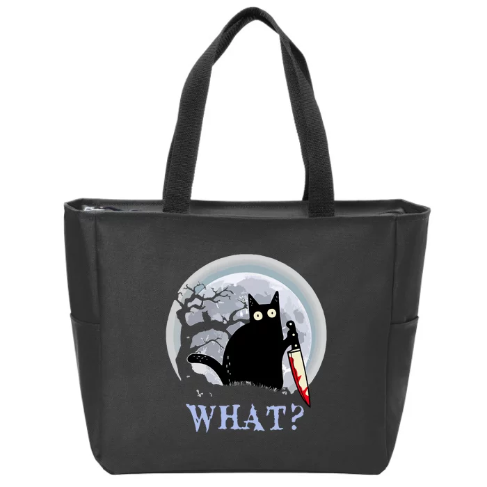 Cat What Murderous Halloween Black Cat With Knife Costume Gift Zip Tote Bag