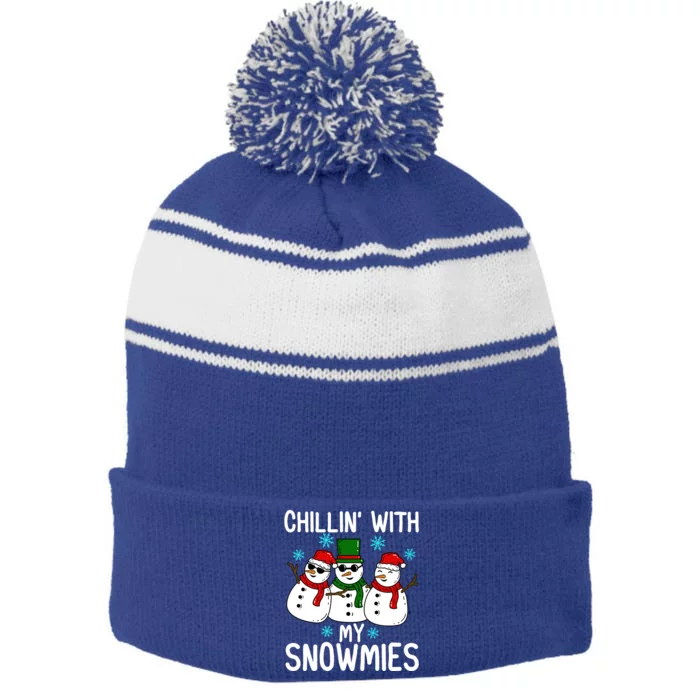 Chillin With My Snowmies Funny Christmas Group Outfits Cool Gift Stripe Pom Pom Beanie