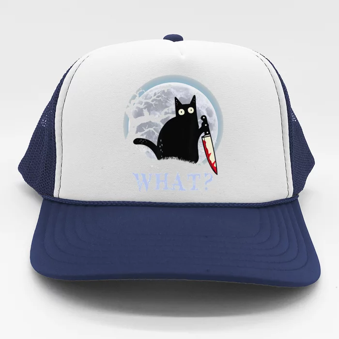 Cat What Murderous Black Cat With Knife Halloween Costume Trucker Hat