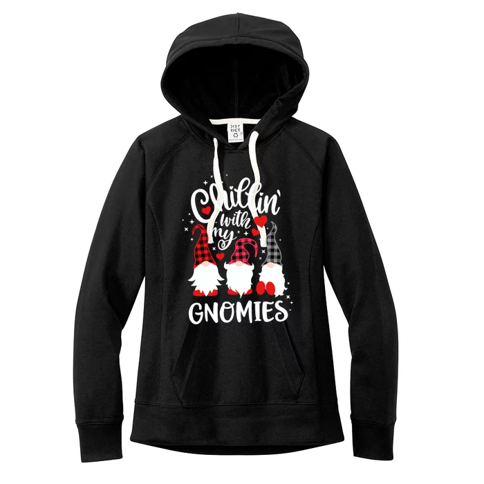 Chillin With My Gnomies Buffalo Plaid Valentines Day Couple Gift Women's Fleece Hoodie