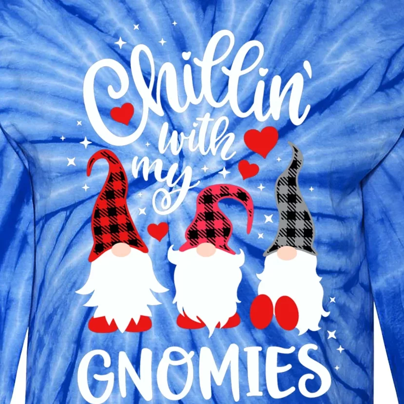 Chillin With My Gnomies Buffalo Plaid Valentines Day Couple Gift Tie-Dye Long Sleeve Shirt