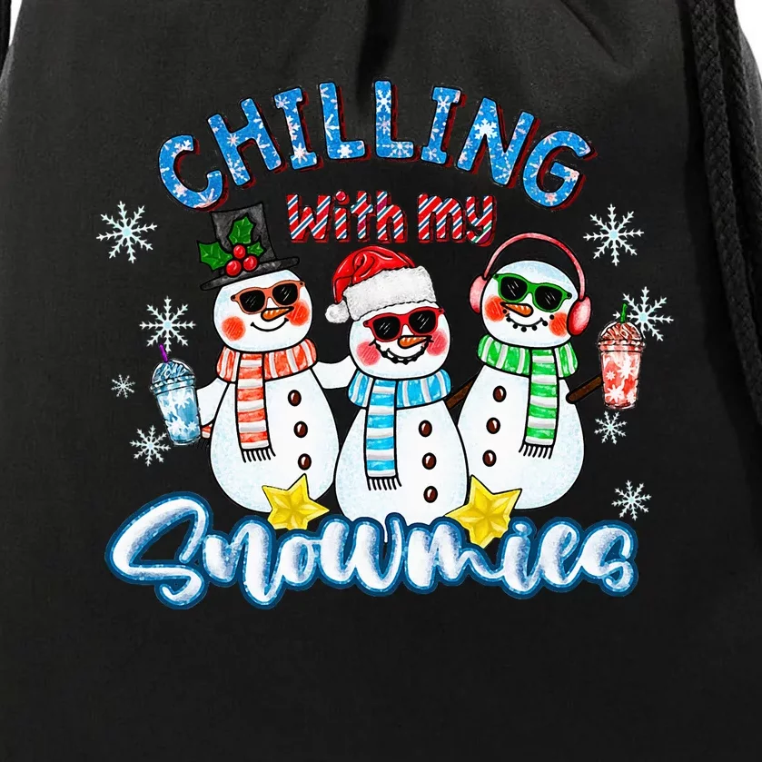 Chillin With My Snowmies Santa Snowman Gift Ugly Christmas Drawstring Bag