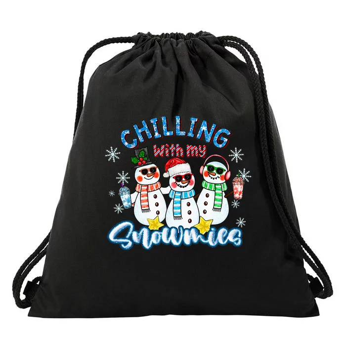 Chillin With My Snowmies Santa Snowman Gift Ugly Christmas Drawstring Bag