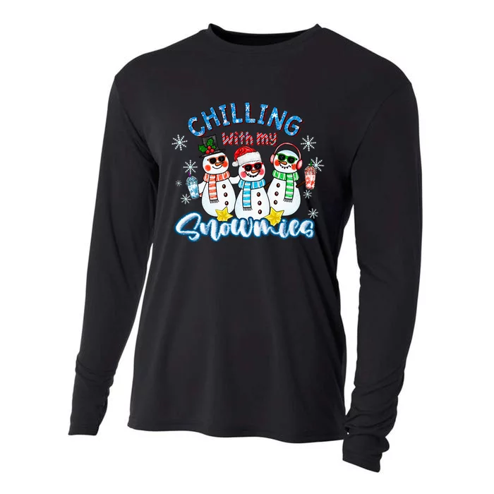 Chillin With My Snowmies Santa Snowman Gift Ugly Christmas Cooling Performance Long Sleeve Crew