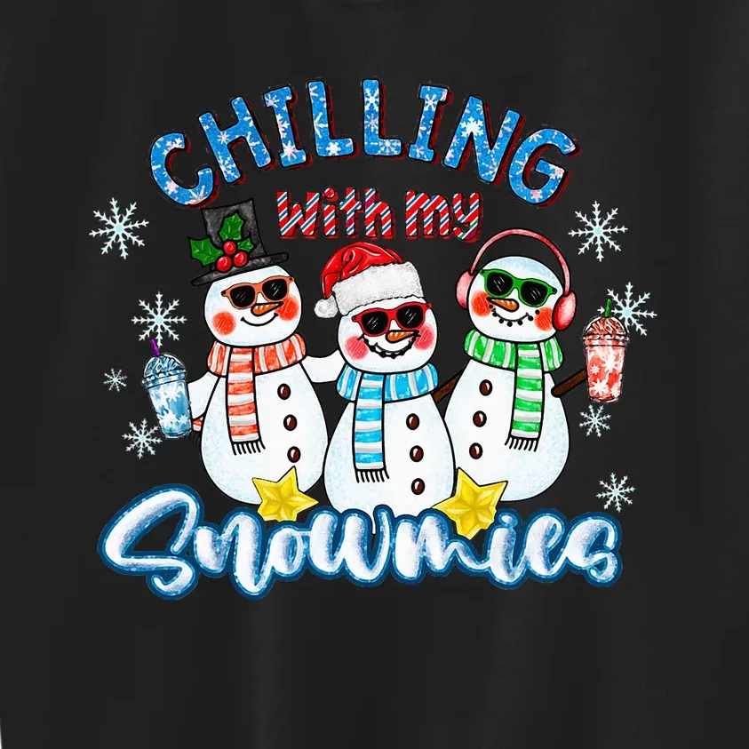 Chillin With My Snowmies Santa Snowman Gift Ugly Christmas Kids Sweatshirt