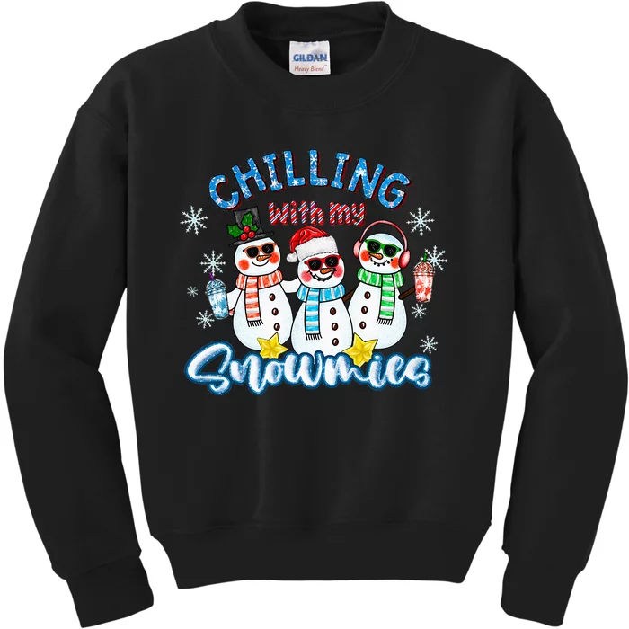 Chillin With My Snowmies Santa Snowman Gift Ugly Christmas Kids Sweatshirt