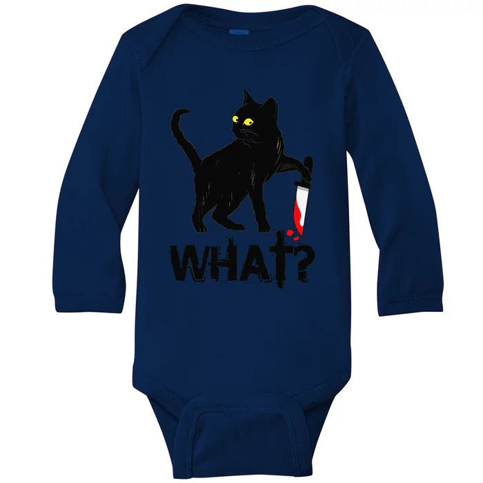 Cat What Murderous Black Cat With Knife Halloween Baby Long Sleeve Bodysuit