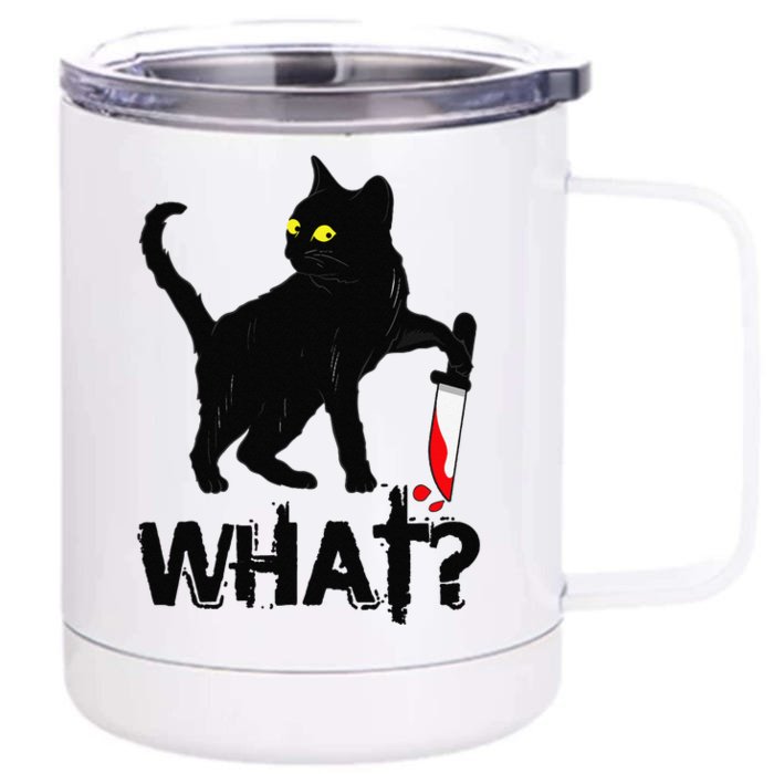 Cat What Murderous Black Cat With Knife Halloween Front & Back 12oz Stainless Steel Tumbler Cup