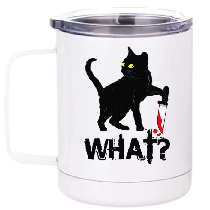 Cat What Murderous Black Cat With Knife Halloween Front & Back 12oz Stainless Steel Tumbler Cup