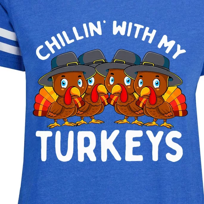 Chillin With My Turkeys Thanksgiving Family Enza Ladies Jersey Football T-Shirt