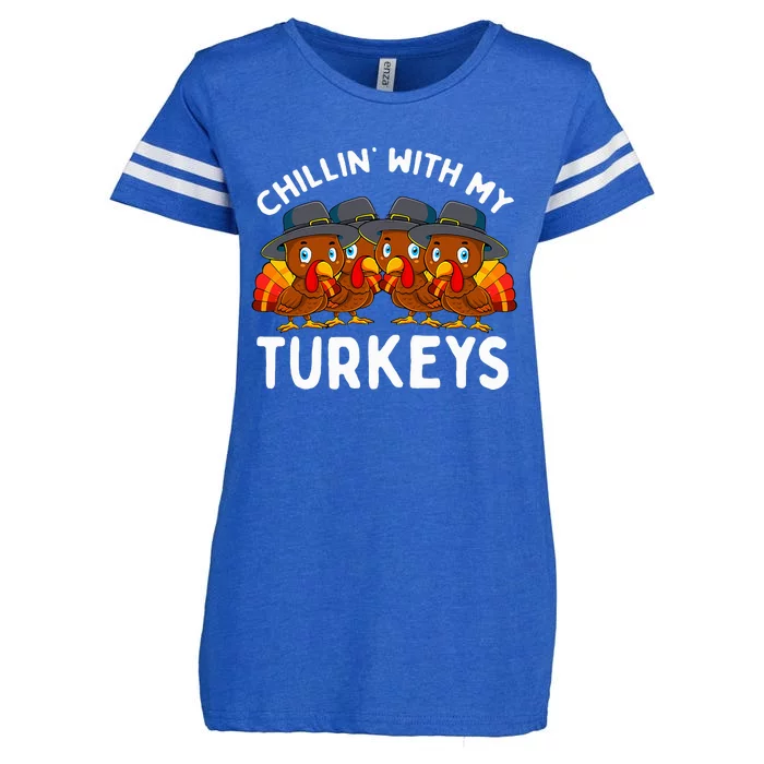 Chillin With My Turkeys Thanksgiving Family Enza Ladies Jersey Football T-Shirt