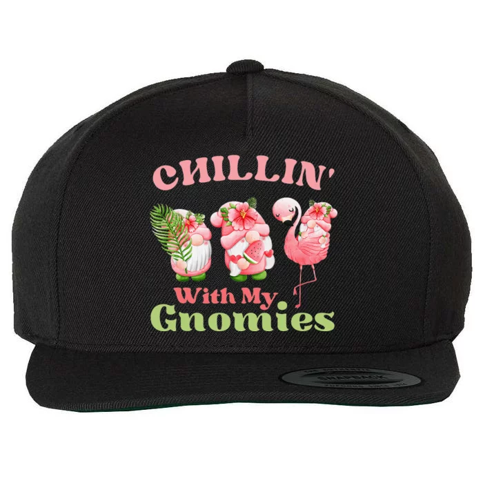 Chillin with my gnomies Tropical gnomes with a flamingo Wool Snapback Cap