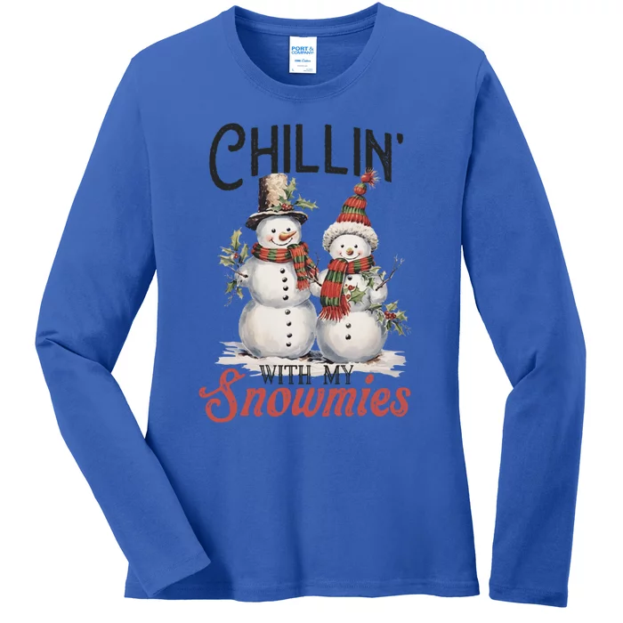 Chillin With My Snowmies Two Happy Smiling Vintage Snow Great Gift Ladies Long Sleeve Shirt