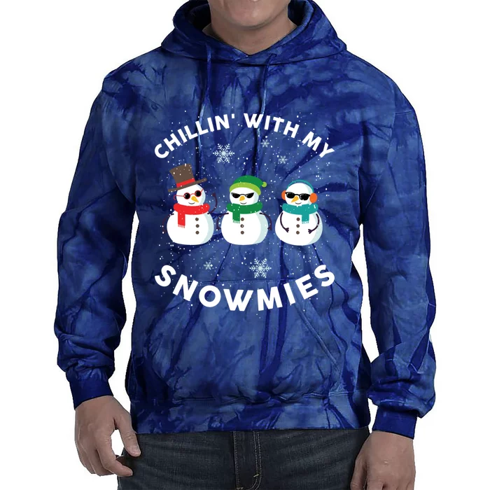 Chillin With My Snowmies Cute Snowman Ugly Christmas Tie Dye Hoodie