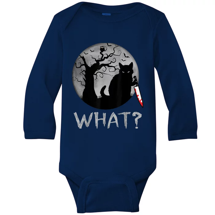 Cat What? Murderous Black Cat With Knife Halloween Costume Baby Long Sleeve Bodysuit