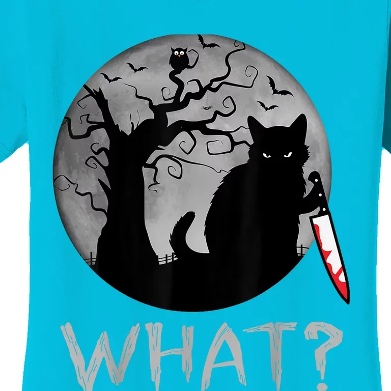 Cat What? Murderous Black Cat With Knife Halloween Costume Women's T-Shirt