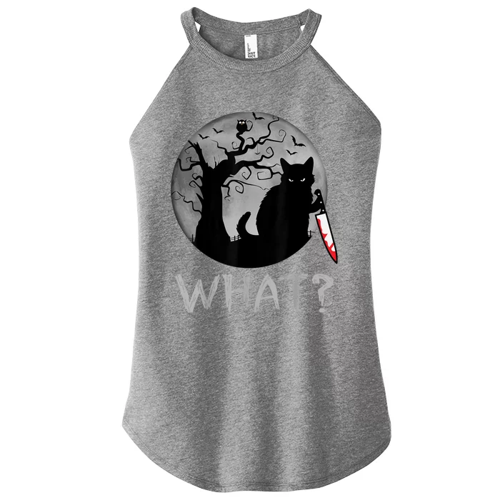 Cat What? Murderous Black Cat With Knife Halloween Costume Women’s Perfect Tri Rocker Tank