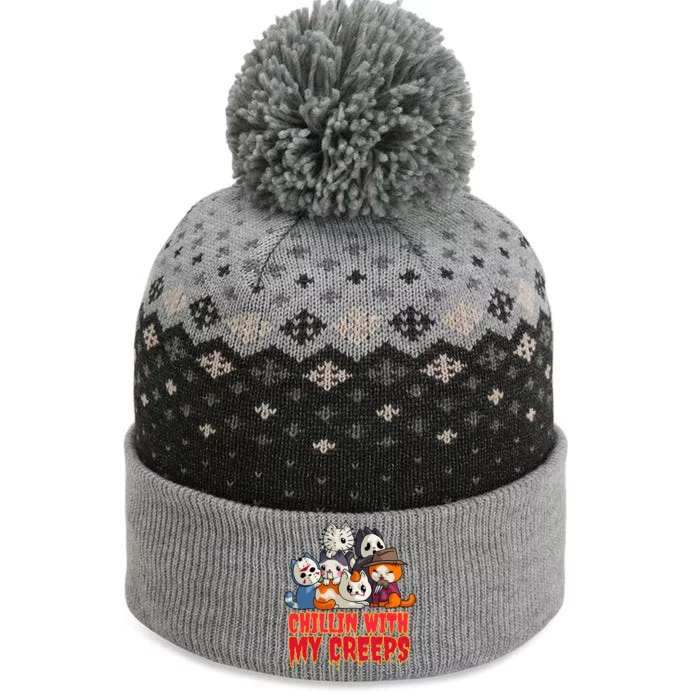 Chillin With My Creeps Funny Cat Horror Movies Serial Killer The Baniff Cuffed Pom Beanie