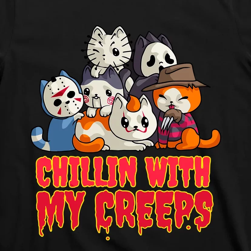 Chillin With My Creeps Funny Cat Horror Movies Serial Killer T-Shirt