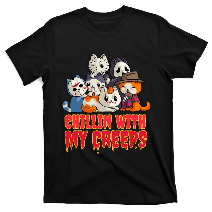 Chillin With My Creeps Funny Cat Horror Movies Serial Killer T-Shirt