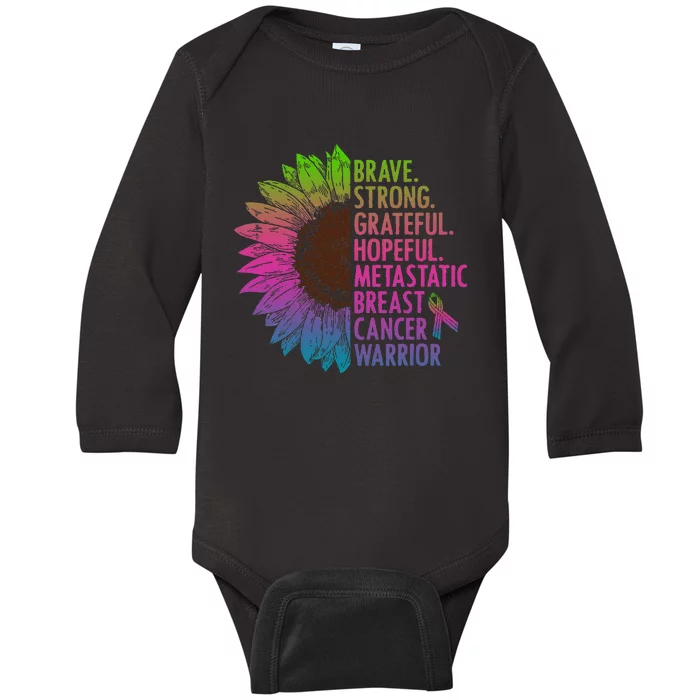 Care Warrior Metastatic Breast Cancer Ribbon Awareness Baby Long Sleeve Bodysuit