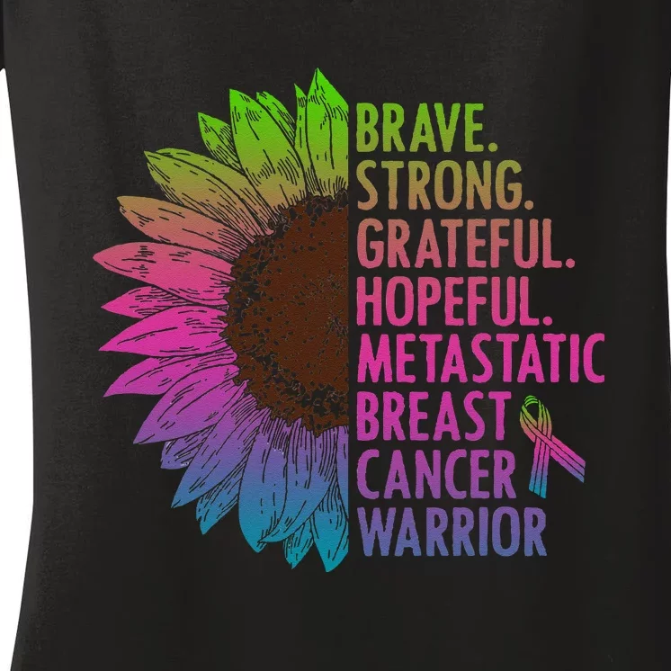 Care Warrior Metastatic Breast Cancer Ribbon Awareness Women's V-Neck T-Shirt