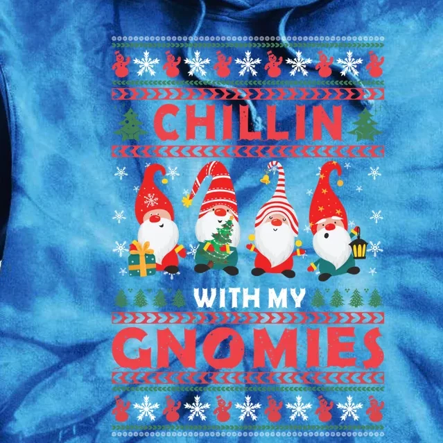 Chillin With My Gnomies Family Matching Xmas Pajamas Gnome Gift Tie Dye Hoodie