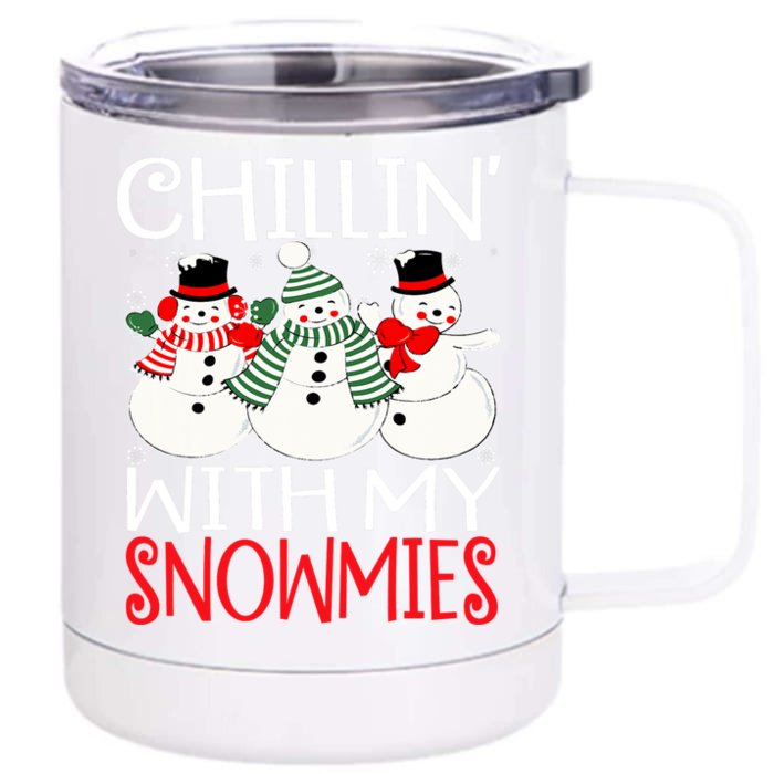 Chillin With My Snowmies Christmas Pajama Snow Funny Xmas Gift Front & Back 12oz Stainless Steel Tumbler Cup