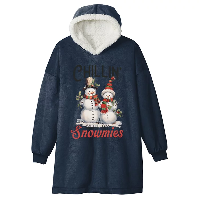 Chillin With My Snowmies | Vintage Christmas Snowmen Hooded Wearable Blanket