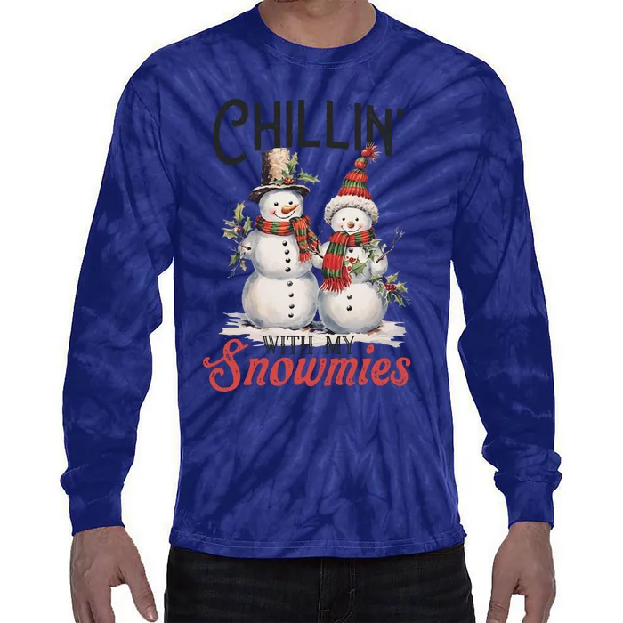 Chillin With My Snowmies | Vintage Christmas Snowmen Tie-Dye Long Sleeve Shirt