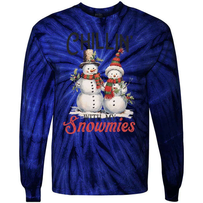 Chillin With My Snowmies | Vintage Christmas Snowmen Tie-Dye Long Sleeve Shirt