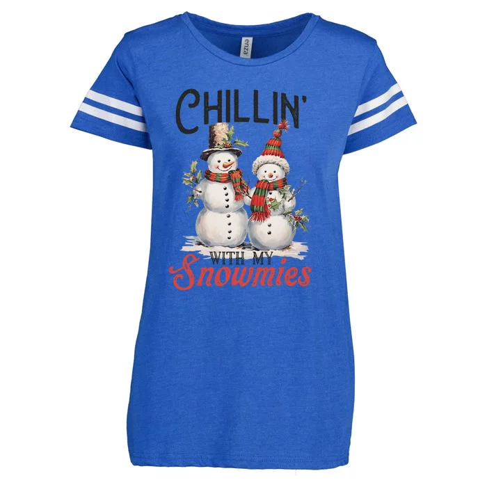 Chillin With My Snowmies | Vintage Christmas Snowmen Enza Ladies Jersey Football T-Shirt