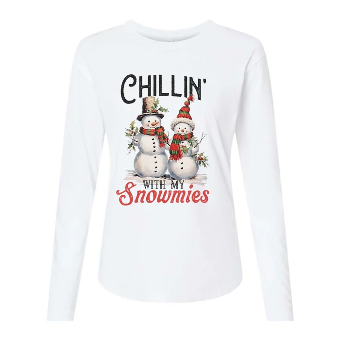 Chillin With My Snowmies | Vintage Christmas Snowmen Womens Cotton Relaxed Long Sleeve T-Shirt