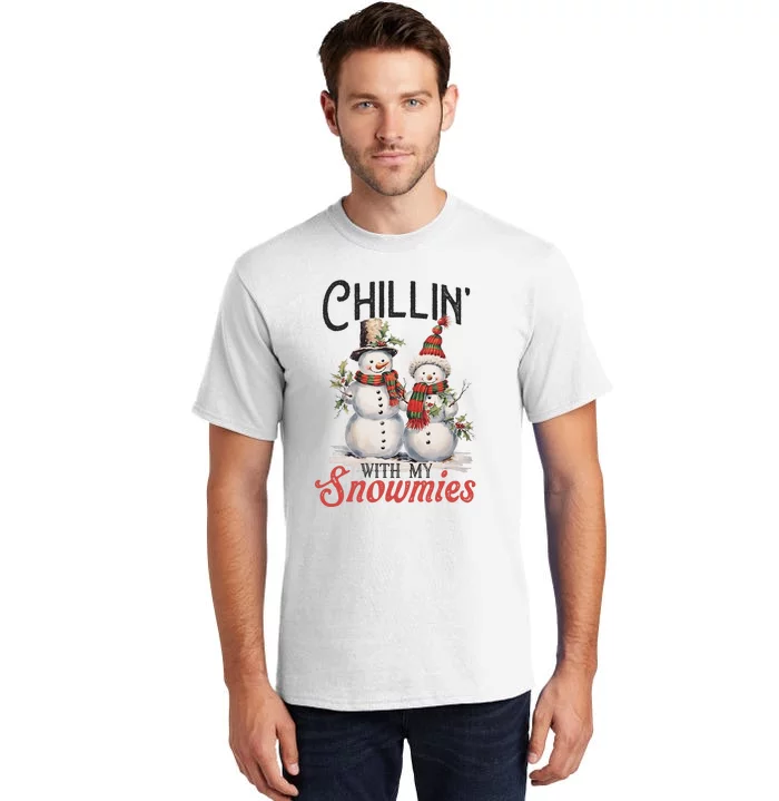 Chillin With My Snowmies | Vintage Christmas Snowmen Tall T-Shirt