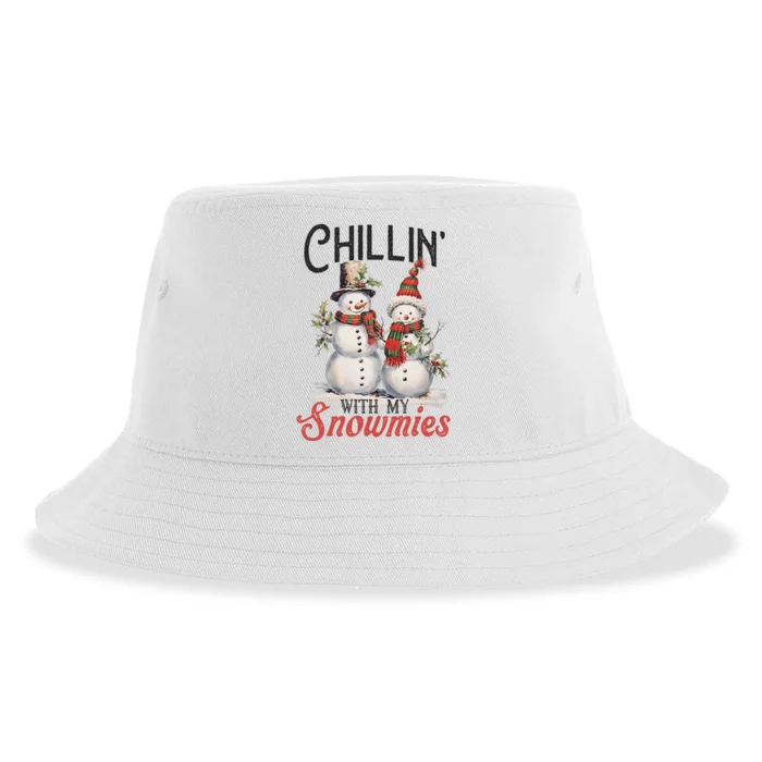 Chillin With My Snowmies | Vintage Christmas Snowmen Sustainable Bucket Hat