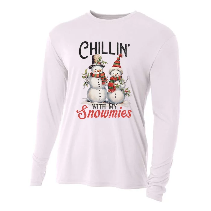 Chillin With My Snowmies | Vintage Christmas Snowmen Cooling Performance Long Sleeve Crew