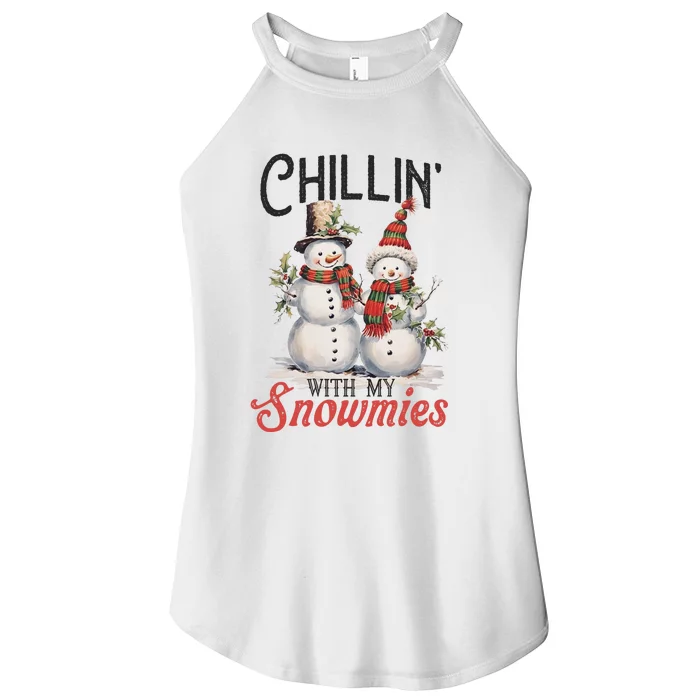 Chillin With My Snowmies | Vintage Christmas Snowmen Women’s Perfect Tri Rocker Tank